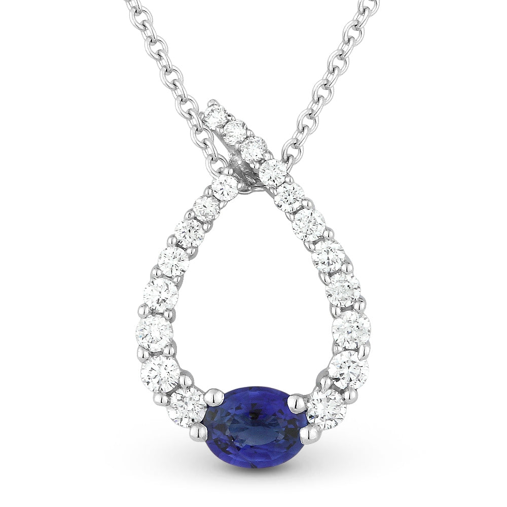 14K White Gold .57ctw Tear Drop Bypass Frame Style Sapphire Necklace