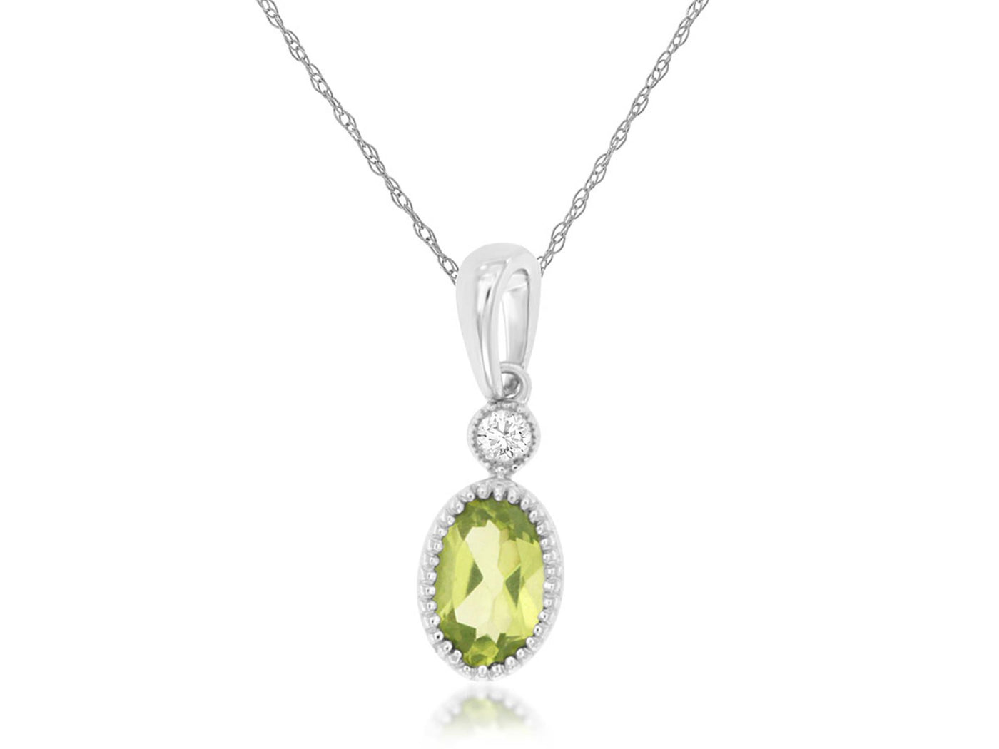 14K White Gold .51ctw Solitaire Style Peridot Necklace