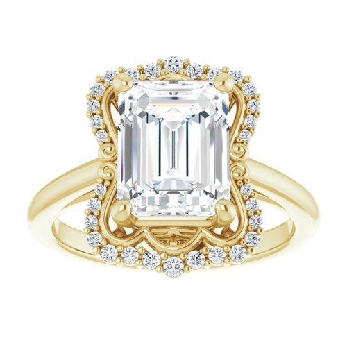 Ever & Ever 14K Yellow Gold 0.125ctw Fancy Halo Style Diamond Semi-Mount Engagement Ring