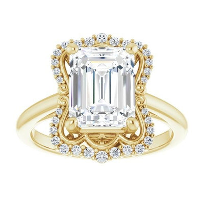 Ever & Ever 14K Yellow Gold 0.125ctw Fancy Halo Style Diamond Semi-Mount Engagement Ring