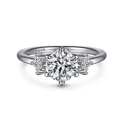 Gabriel - Victorian Collection 14K White Gold .13ctw 6 Prong Style Diamond Semi-Mount Engagement Ring