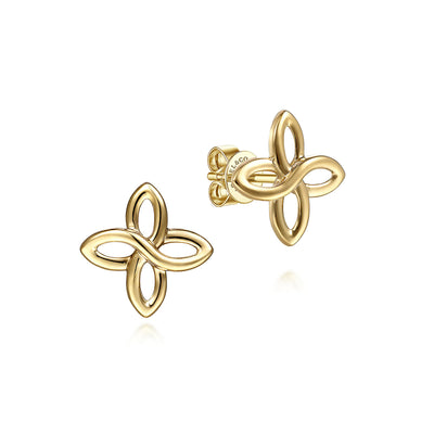 Gabriel 14K Yellow Gold Quatrefoil Button Style Earrings