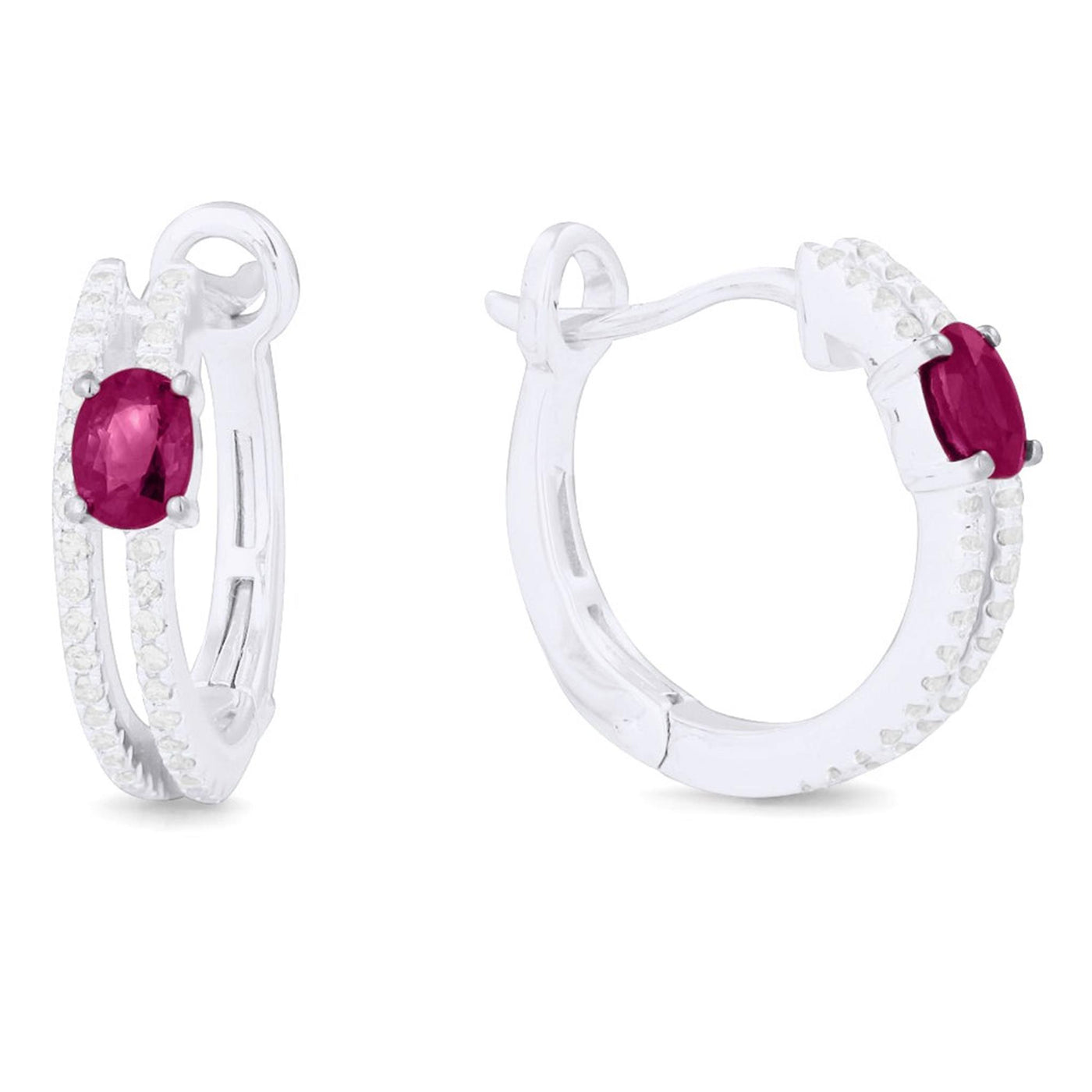 Madison L 14K White Gold 0.72ctw Fancy Hoop Style Oval Rubies and Diamonds Earrings