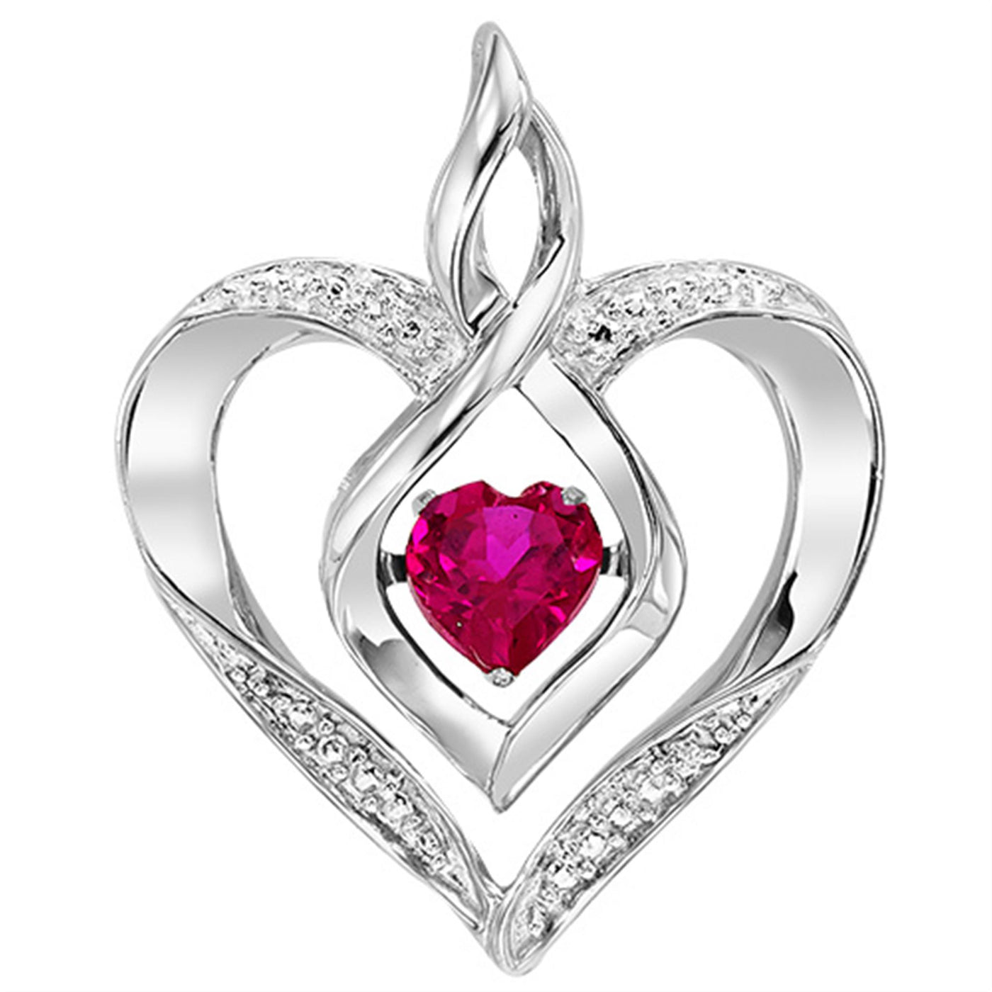 Sterling Silver .34ctw Rhythm of Love Style Pendant Featuring Created Ruby and Diamond