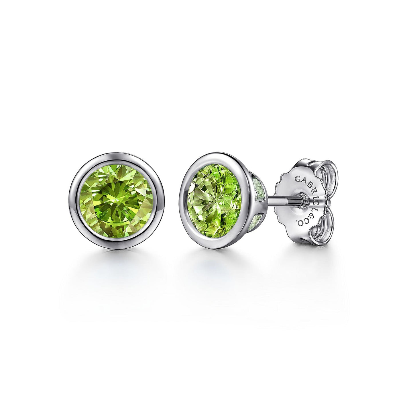 Sterling Silver 1.93ctw Solitaire Bezel Style Round Peridot Earrings
