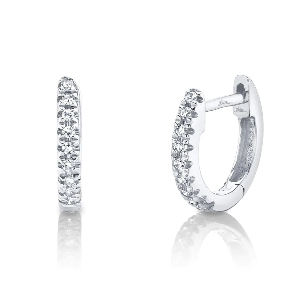 Shy Creation 14K White Gold .04ctw Classic Huggie Style Diamond Earrings