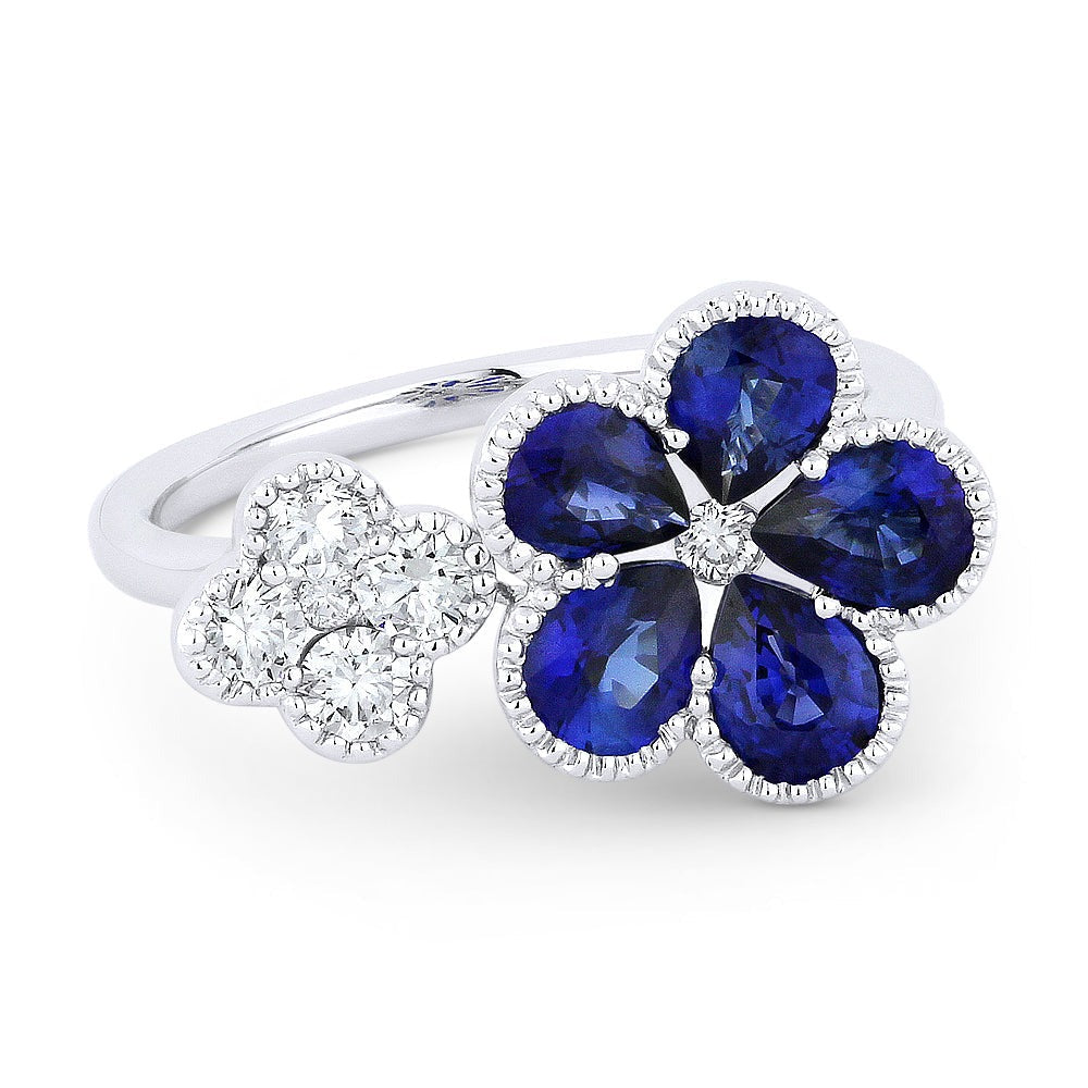 Madison L 14K White Gold 2.19ctw Floral Style Sapphire and Diamond Ring