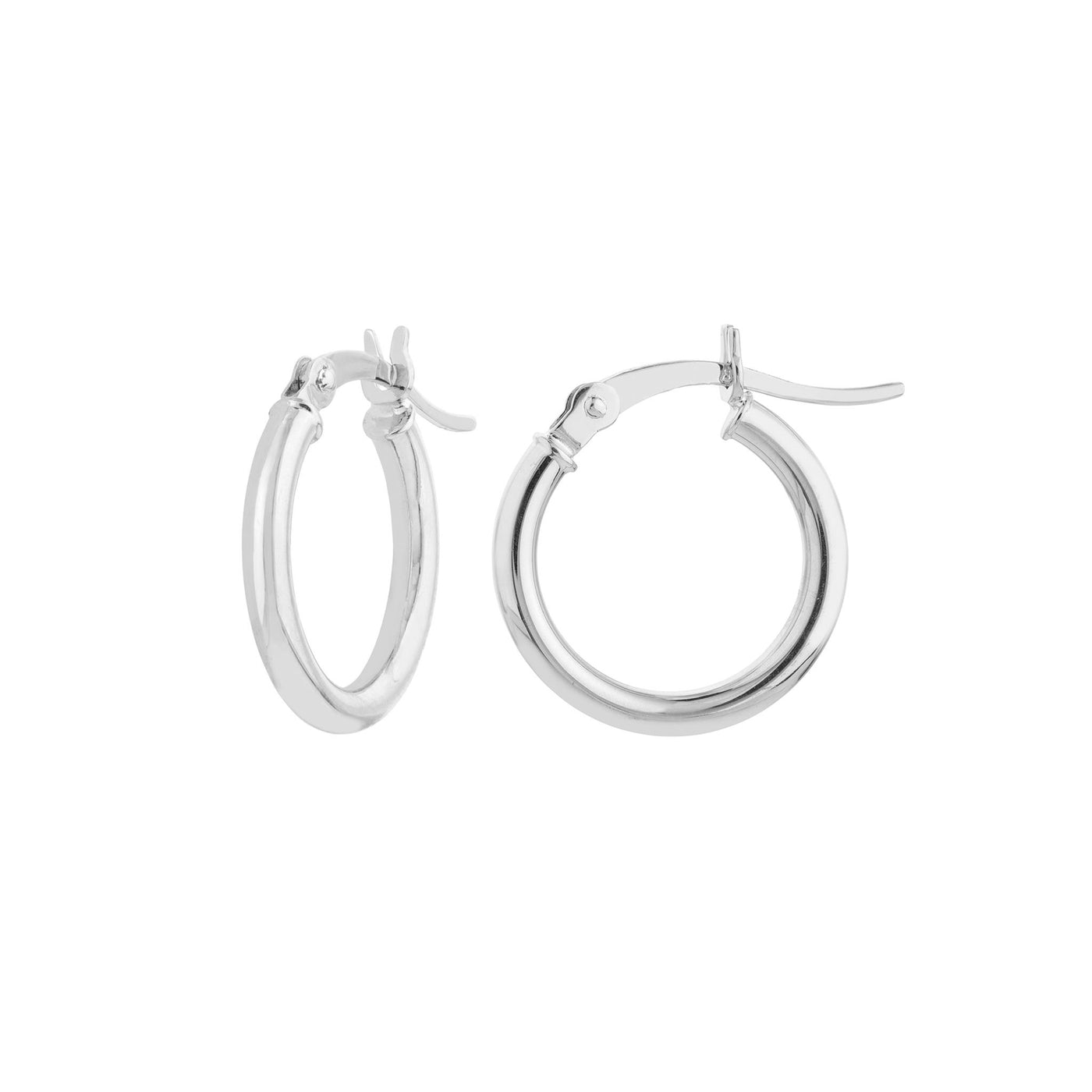 14K White Gold 2mm x 15mm Round Tube Design Round Hoop Style Earrings