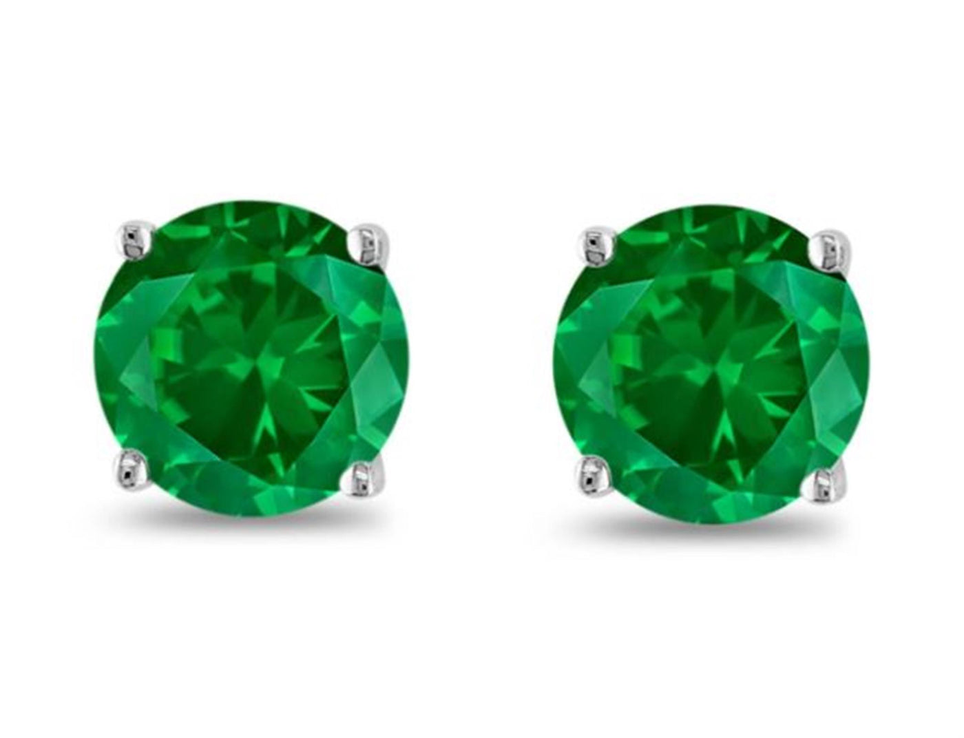 14K White Gold Stud Style Round Emerald Earrings