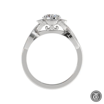 Vintage Inspired Halo Semi-Mount Engagement Ring with Infinity Inspired Band