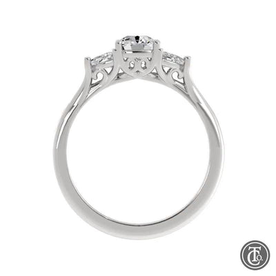 Three Stone Semi-Mount Engagement Ring with Half Moon Diamond Accents