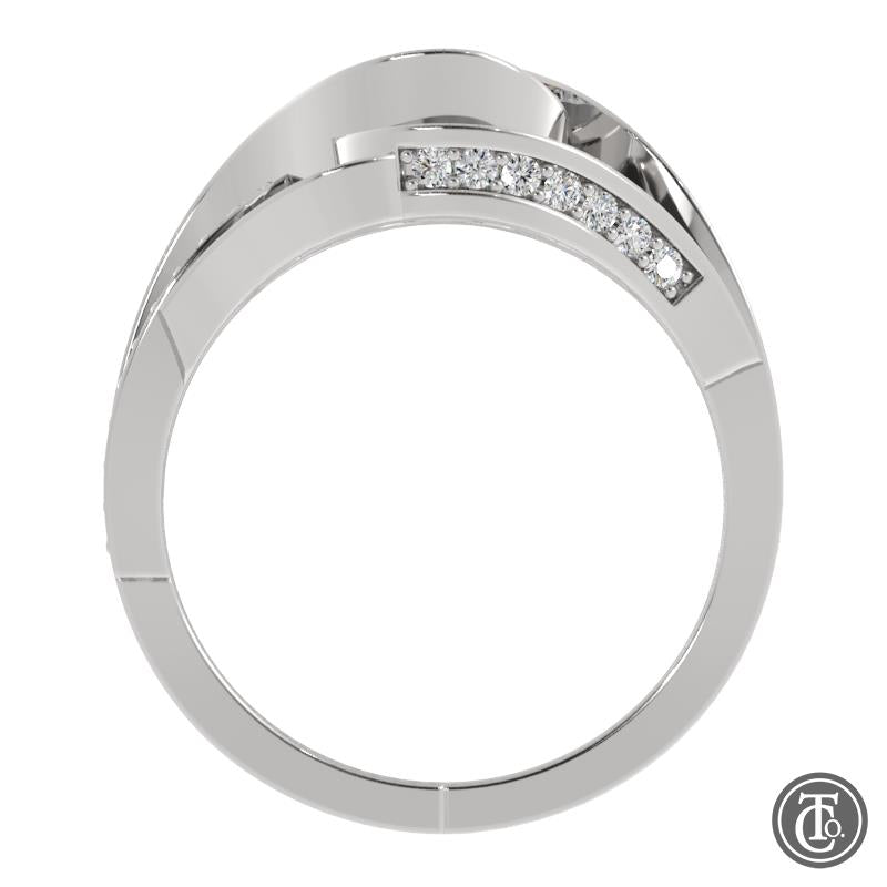 Bypass Style Weave Band Semi-Mount Engagement Ring with Diamond Accents