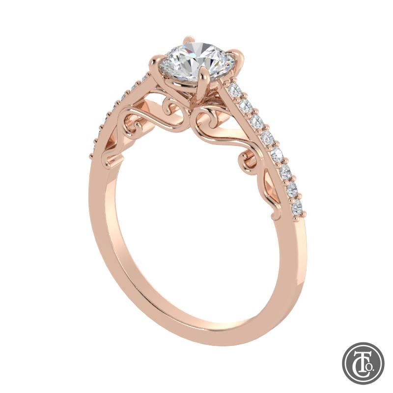 Solitaire Semi-Mount Engagement ring with Diamond Accents and Scroll Undergallery