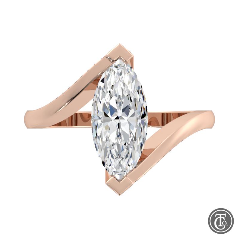 Marquise Bypass Semi Mount Solitaire Engagement Ring 14K Rose Gold