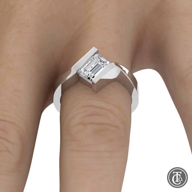 Emerald Cut Bypass Semi- Mount Solitaire Engagement Ring