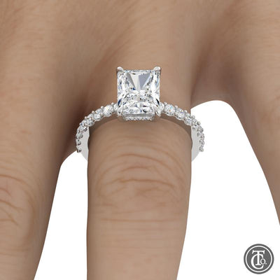 Radiant Solitaire Semi-Mount Engagement Ring with Hidden Halo