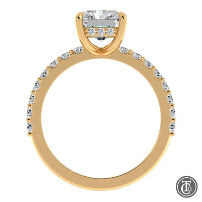 Radiant Solitaire Semi-Mount Engagement Ring with Hidden Halo
