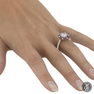 Fancy Halo Semi-Mount Engagement Ring with Sapphire Accents