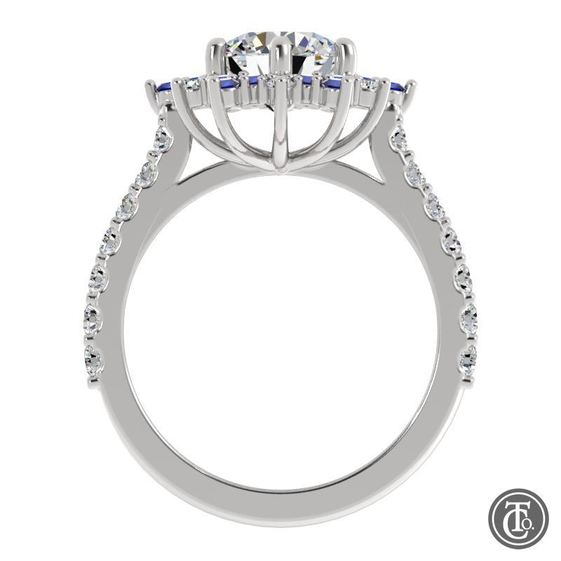Fancy Halo Semi-Mount Engagement Ring with Sapphire Accents