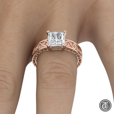 Solitaire Semi-Mount Engagement Ring with Scroll Accents