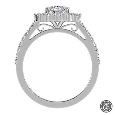 Oval Fancy Halo Semi-Mount Engagement Ring with Diamond Accents