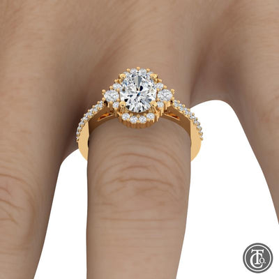 Oval Fancy Halo Semi-Mount Engagement Ring with Diamond Accents