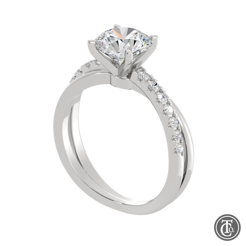 Round Solitaire Sem-Mount Engagement Ring with Infinity Inspired Diamond Band
