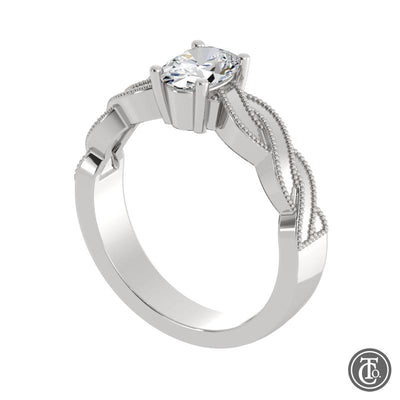 Oval Solitaire Semi-Mount Engagement Ring with Milgrain Infinity Inspired Band