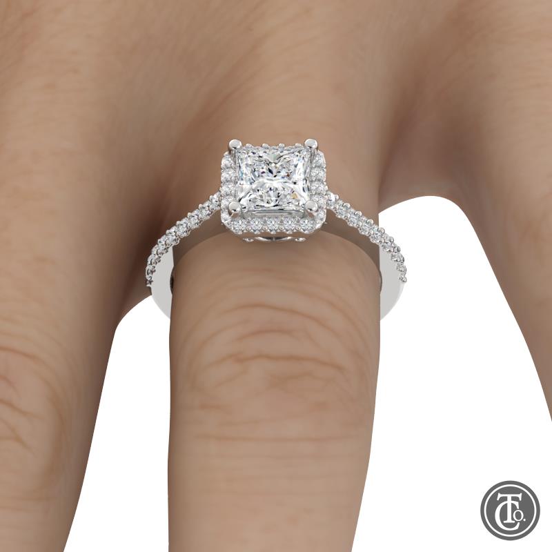 Princess Halo Semi-Mount Engagement Ring with Diamond Accents
