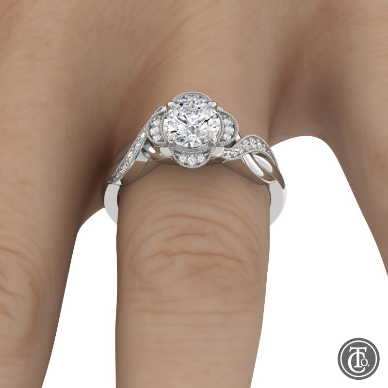 Vintage Inspired Halo Semi-Mount Engagement Ring with Infinity Inspired Band