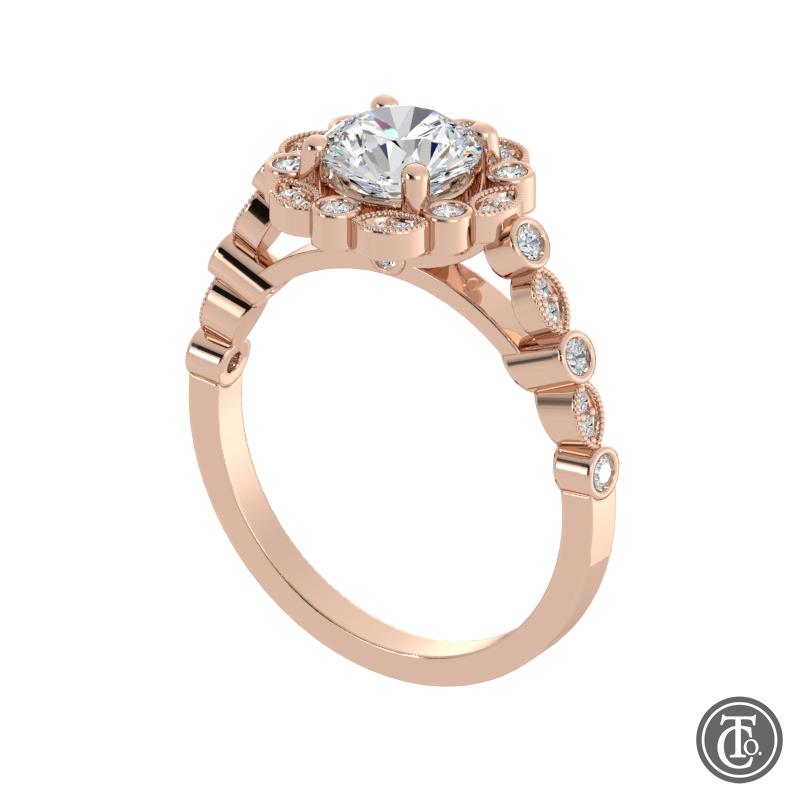 Round Fancy Halo Semi-Mount Engagement Ring with Cathedral Band
