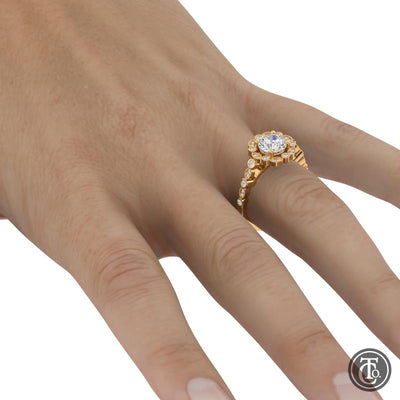 Round Fancy Halo Semi-Mount Engagement Ring with Cathedral Band