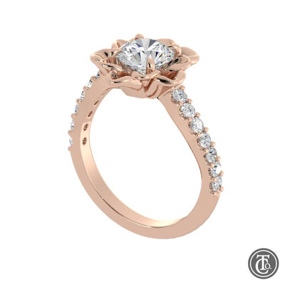 Flower Inspired Solitaire Semi-Mount Engagement Ring with Diamond Band