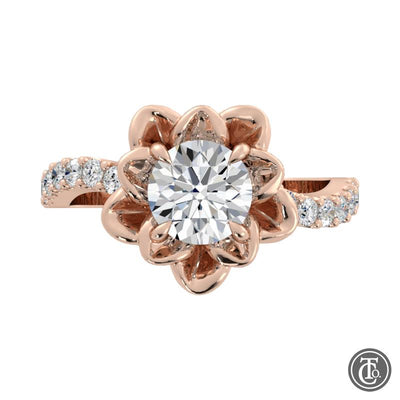 Flower Inspired Solitaire Semi-Mount Engagement Ring with Diamond Band