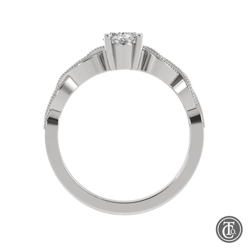 Oval Solitaire Semi-Mount Engagement Ring with Milgrain Infinity Inspired Band